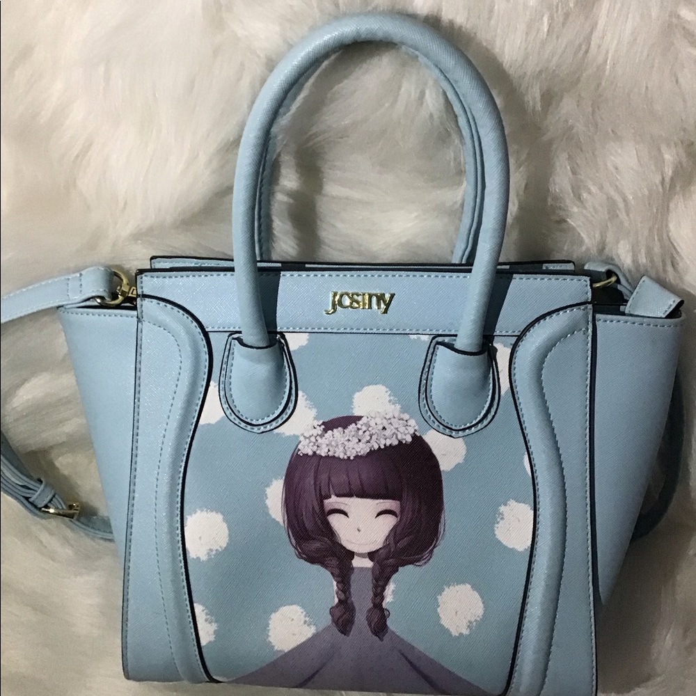 Josiny blue bag with purple design